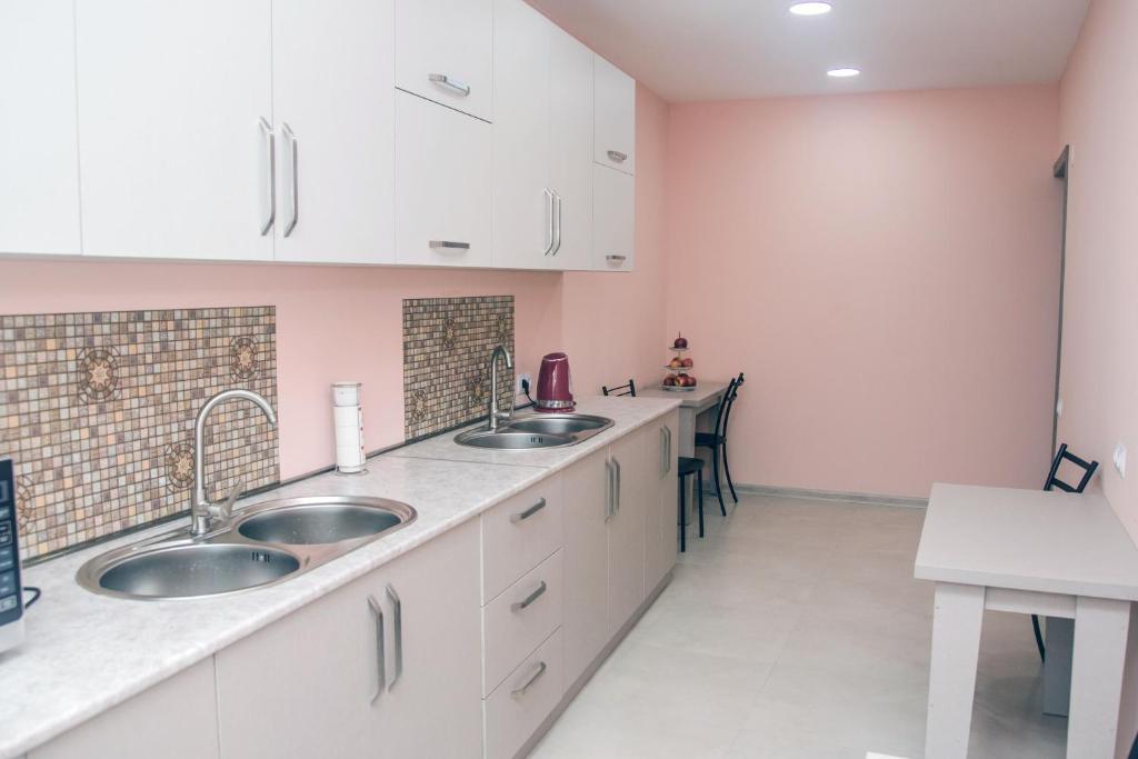 Kuchyň nebo kuchyňský kout v ubytování Red Hotel