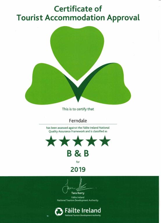 Certifikát, hodnocení, plakát nebo jiný dokument vystavený v ubytování Ferndale Luxury Boutique Bed & Breakfast