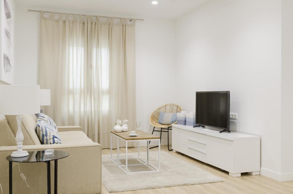 Televízia a/alebo spoločenská miestnosť v ubytovaní Lujosa vivienda en plena Judería