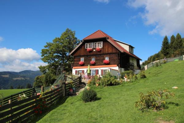 ムーラウにあるHaus Mauken - Appartments mit Panoramablickの草原の頂上の家