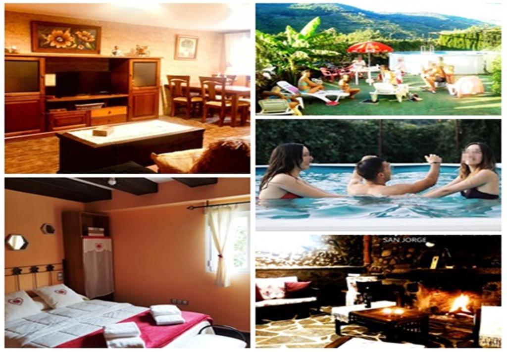 un collage de cuatro fotos de una habitación de hotel en Apartamento Rural San Jorge Bajo, en Navaconcejo