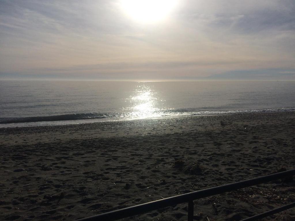サンタ・ルシア・ディ・モリアニにあるPieds dans l'eauの水面に太陽が輝く海岸