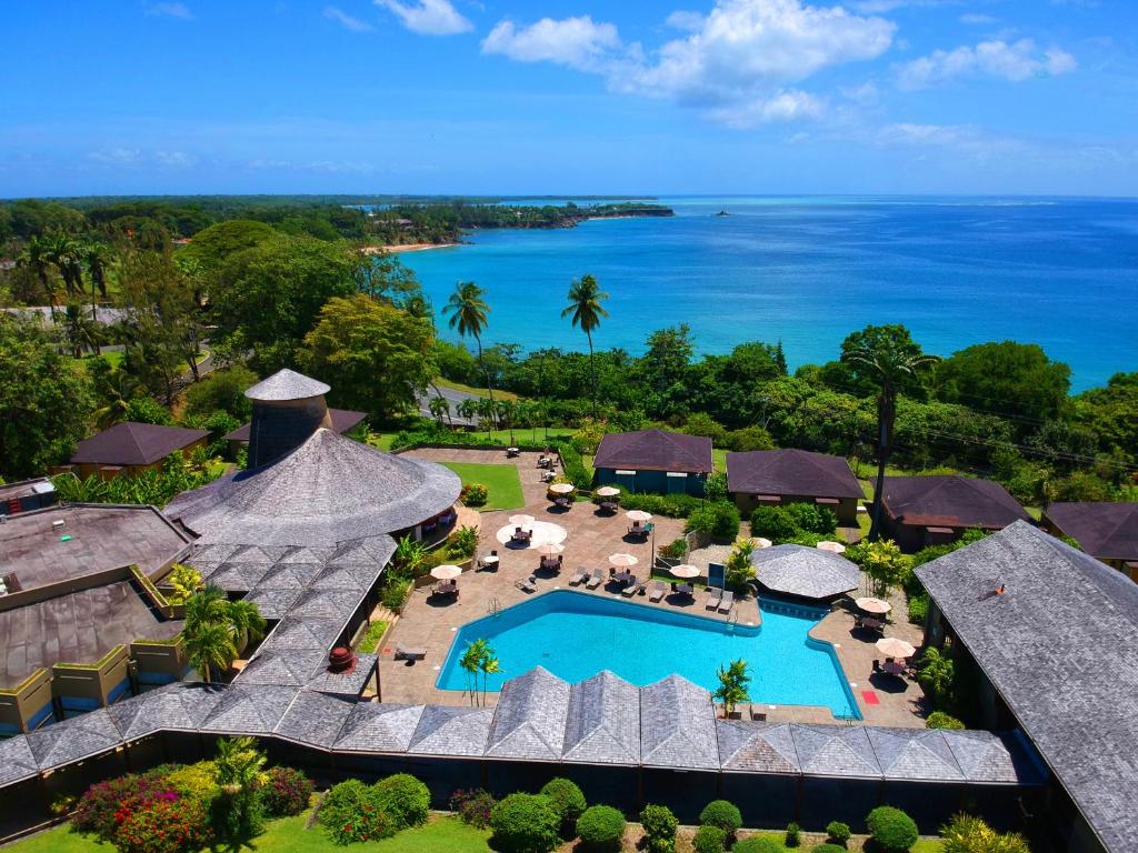 an aerial view of a resort with a swimming pool at Mount Irvine Bay Resort in Grafton