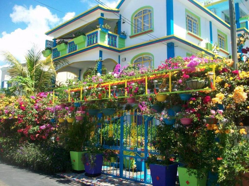 a house with lots of flowers in front of it at Lapiroguevilla (Tourist resident licence 03596) in Pereybere