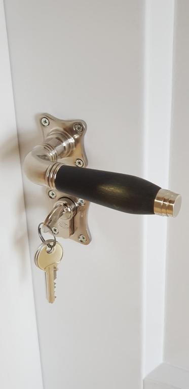 a door handle with a key on a door at B&B The Project in Heerlen