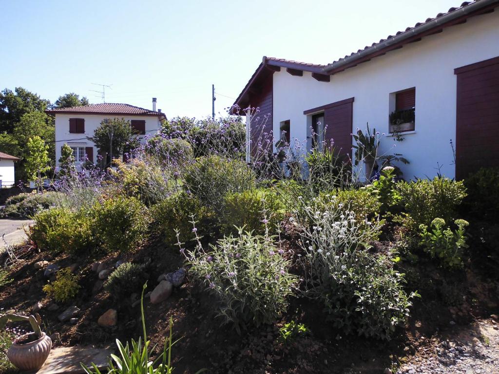 a garden in front of a house with plants at Maison Fleurie in Uhart-Cize