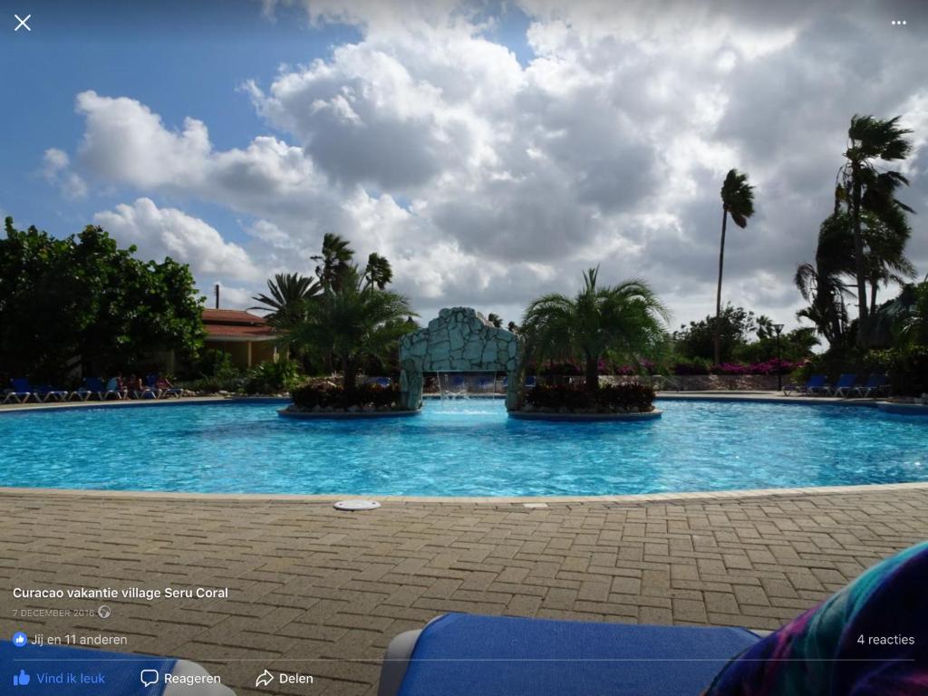 ein großer Pool mit einem Gebäude im Hintergrund in der Unterkunft Droomstudio seru coral 32 in Willemstad