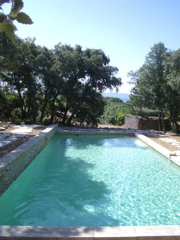 una piscina di acqua blu con alberi sullo sfondo di Le Mas de l'Escaillon a Saint-Saturnin-lès-Apt