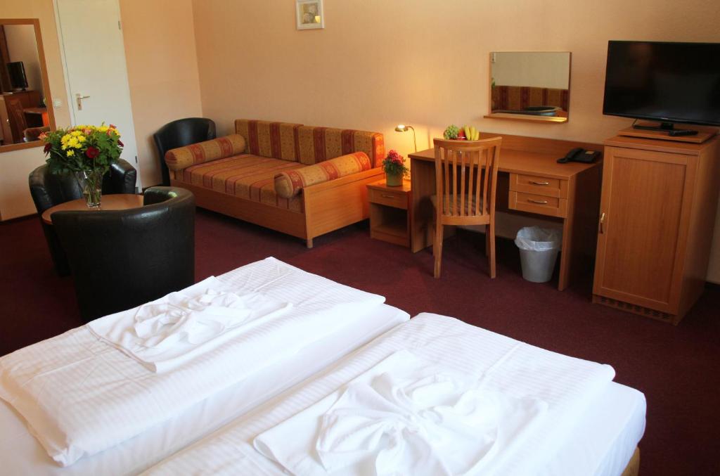 TV a/nebo společenská místnost v ubytování Hotel Aster an der Messe