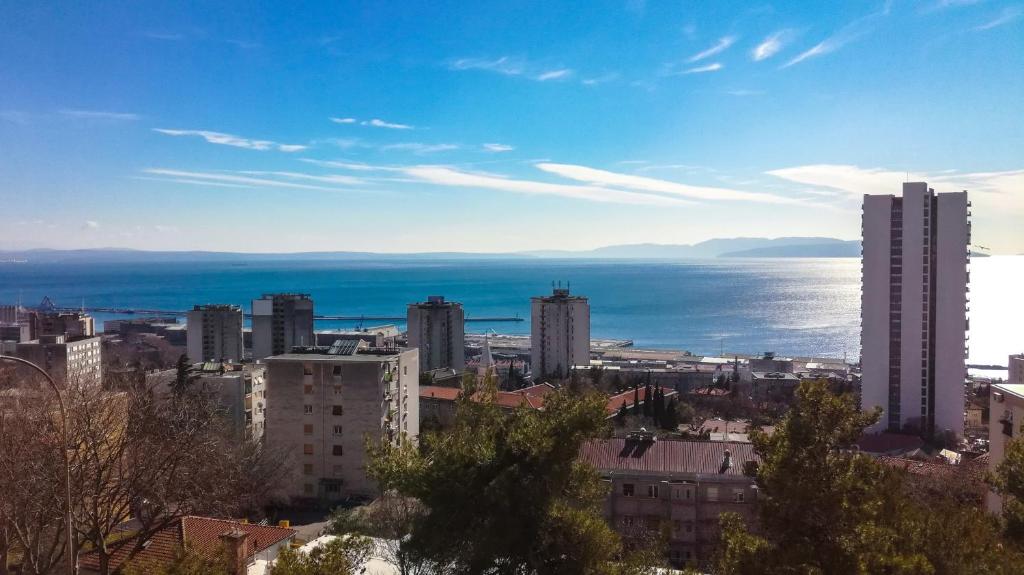 a view of a city with the ocean in the background at Sea and mountain in Rijeka