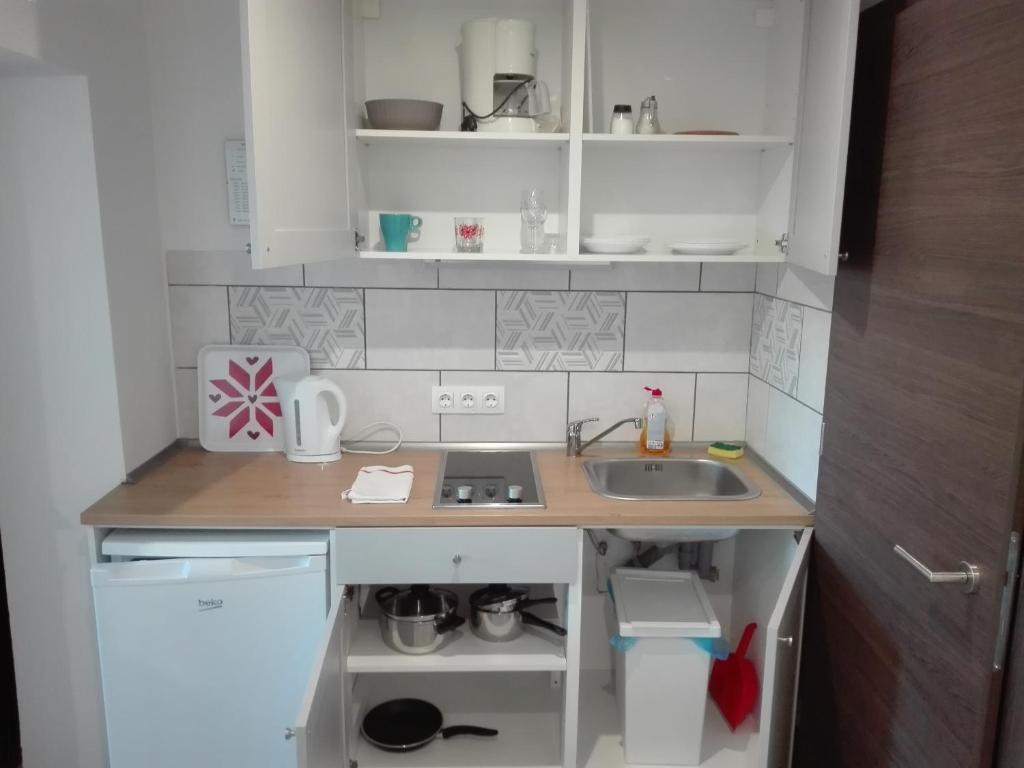 Kuchnia lub aneks kuchenny w obiekcie Trenta Apartman Bükfürdő