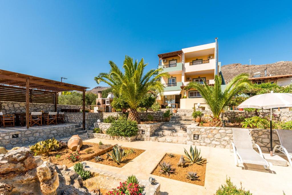 a view of the resort from the garden at Faros Apartments in Xerokampos