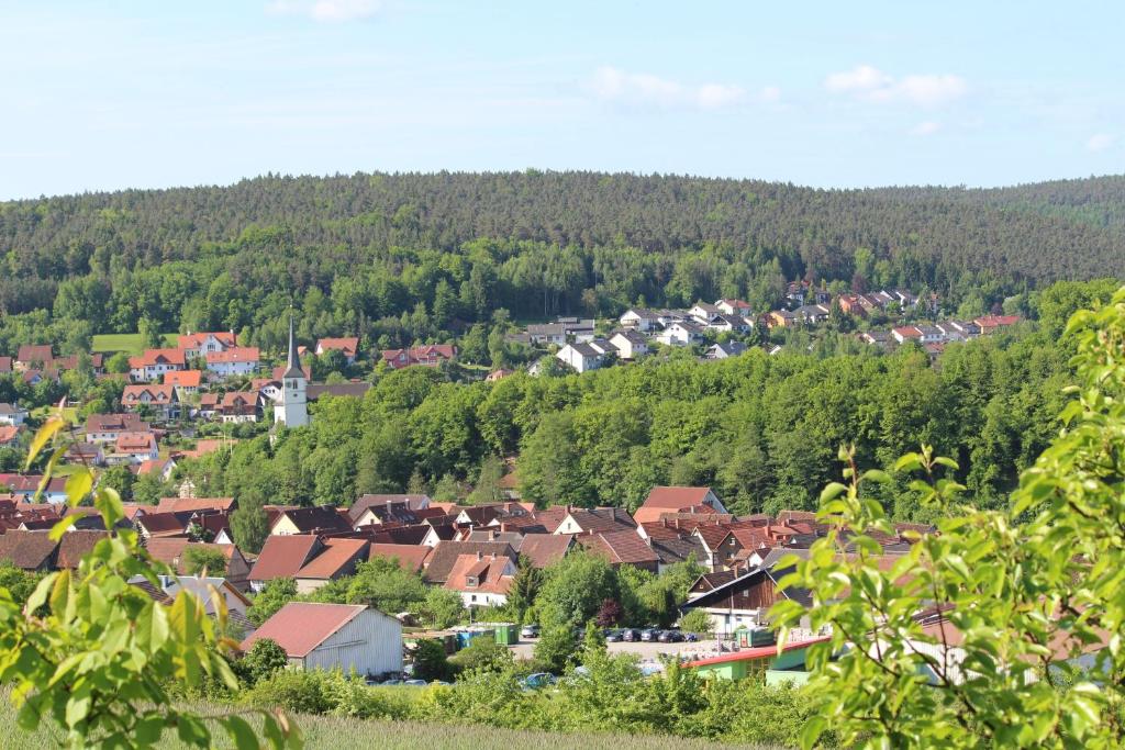eine kleine Stadt inmitten eines Waldes in der Unterkunft Gästehaus Hochrhönblick in Schönau an der Brend