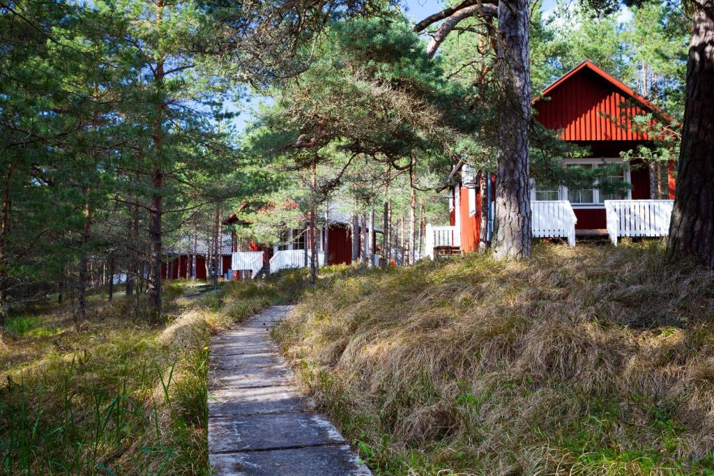 a path in front of a house in the woods at Roosta Holiday Village in Noarootsi