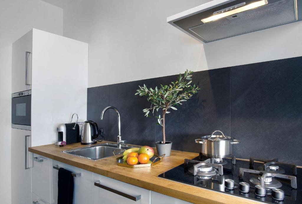 Kuchyň nebo kuchyňský kout v ubytování Haarlem Hotel Suites