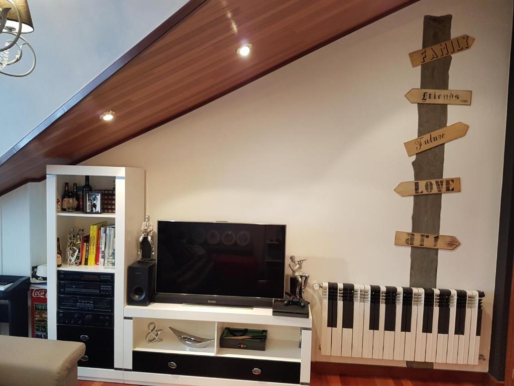 TV a/nebo společenská místnost v ubytování Alojamientos Marte habitacion con baño