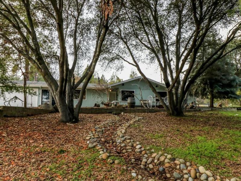 a house with trees and a stone path in the yard at Kin House Guest Suite in Oakhurst