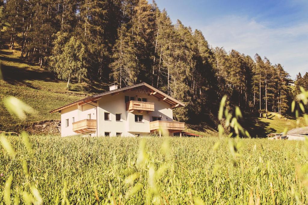 a house in a field in front of a mountain at Nagelehof in Navis