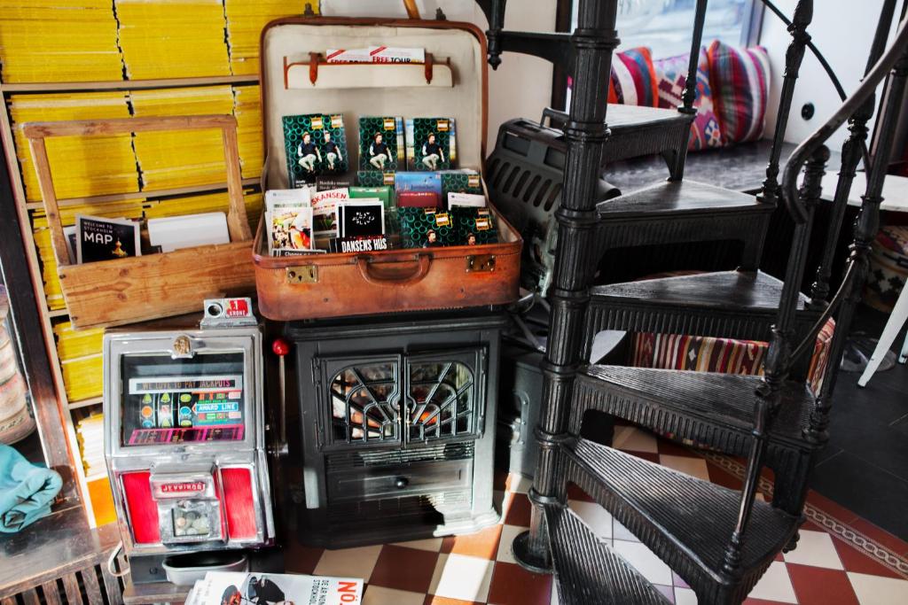 a group of slot machines in a room at City Backpackers Hostel in Stockholm