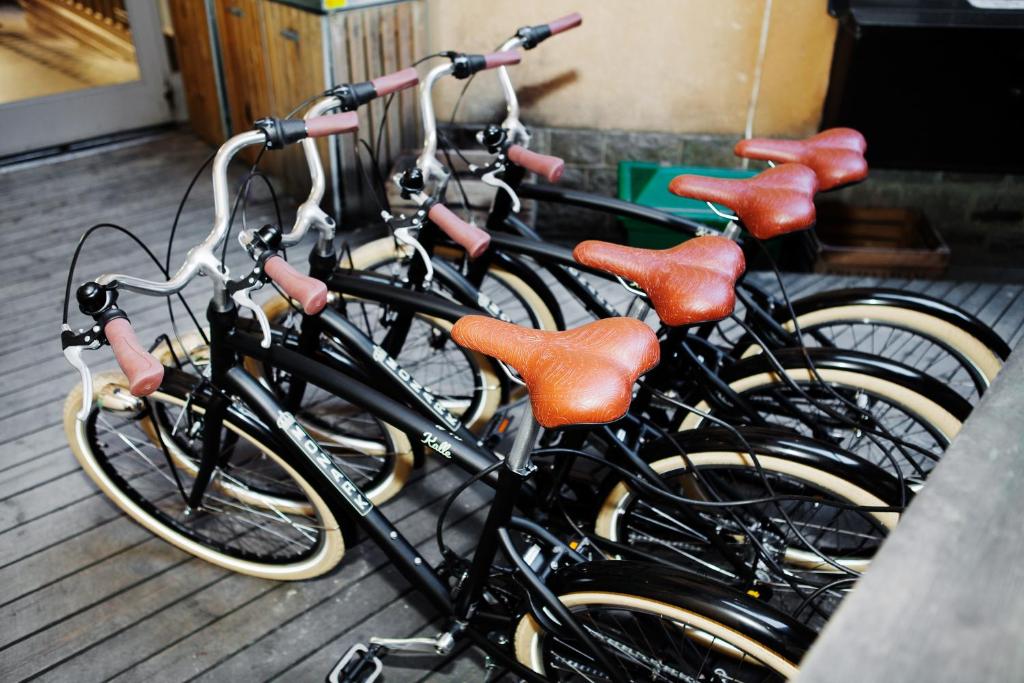 a group of bikes parked next to each other at City Backpackers Hostel in Stockholm