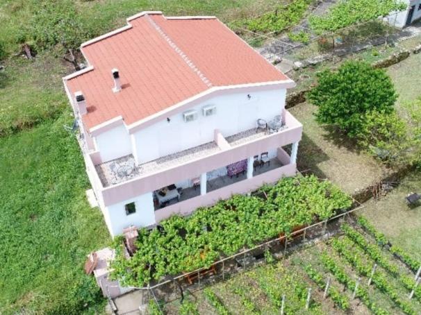 widok z góry na dom z czerwonym dachem w obiekcie Vržina Farm House Skadar Lake w mieście Virpazar