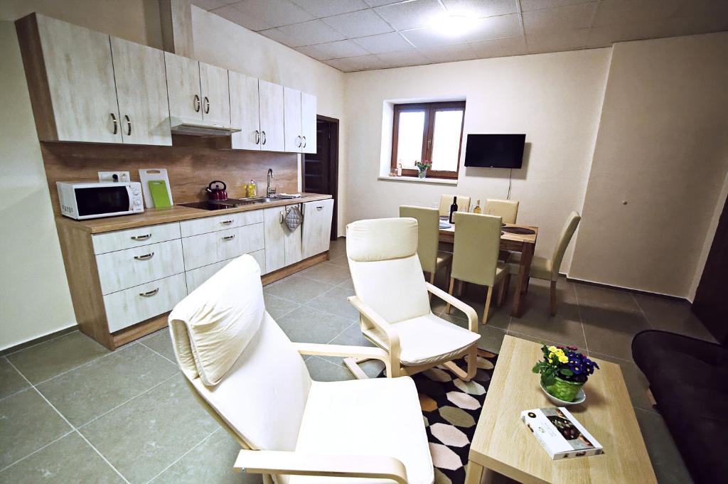 Kuchyň nebo kuchyňský kout v ubytování "U Čápa" Krásný apartmán v Sedleci
