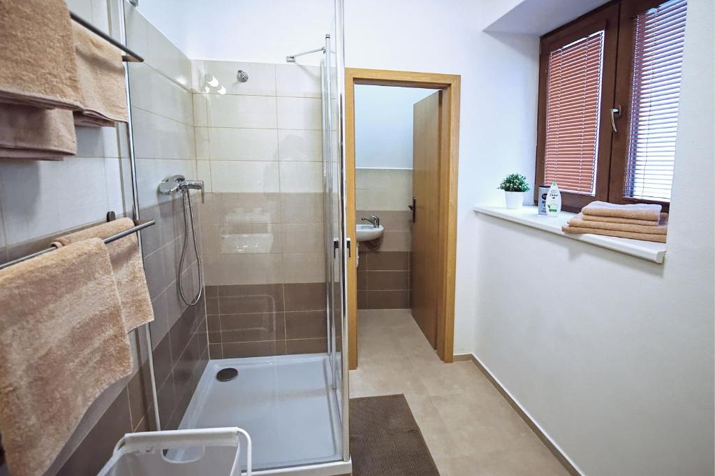 Koupelna v ubytování "U Čápa" Krásný apartmán v Sedleci