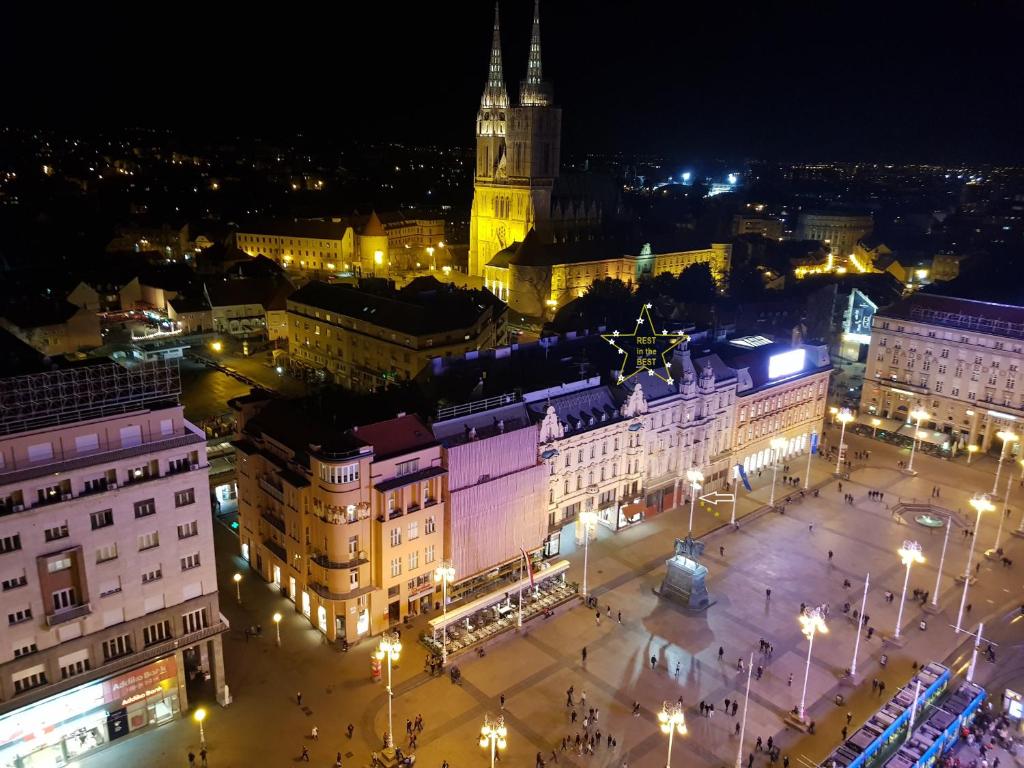 an aerial view of a city at night at Apartment Rest in The Best in Zagreb