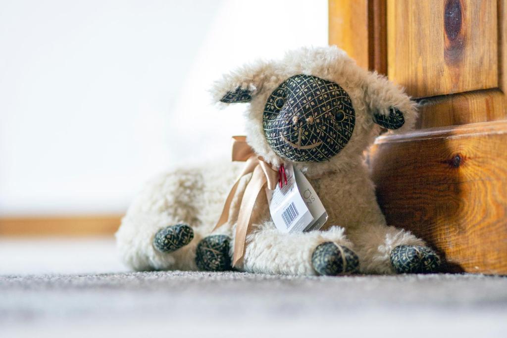 a stuffed teddy bear sitting on the floor at Ceol na Mara Guest House in Tarbert