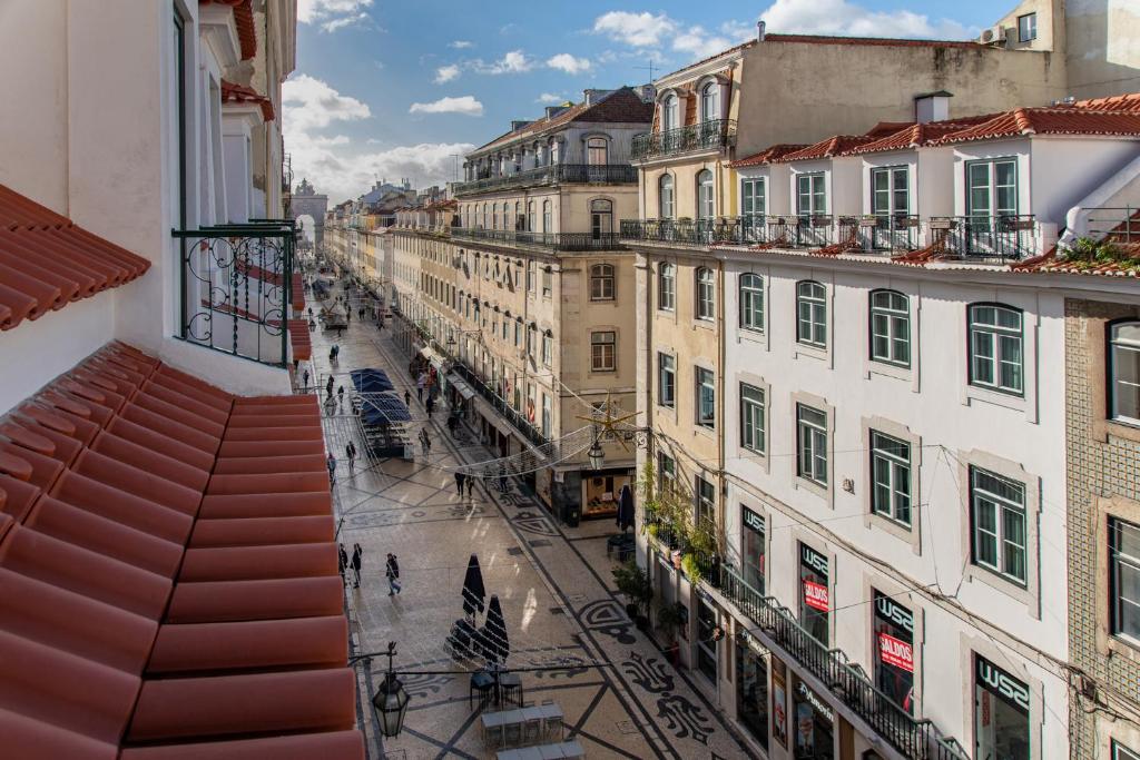 an overhead view of a city street with buildings at Be Poet Baixa Hotel in Lisbon