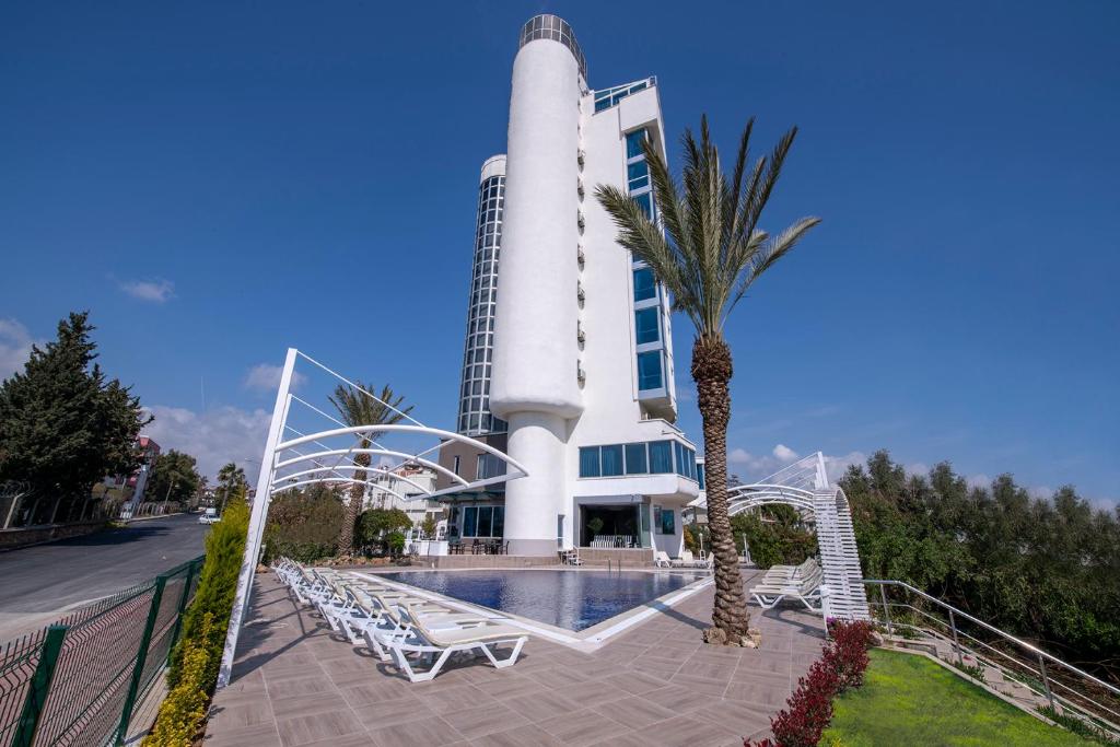 a building with a shuttleotentotent at Tourist Hotel in Antalya