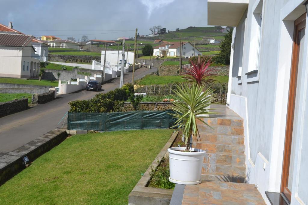een potplant zittend op de zijkant van een huis bij Casa Grande in Angra do Heroísmo