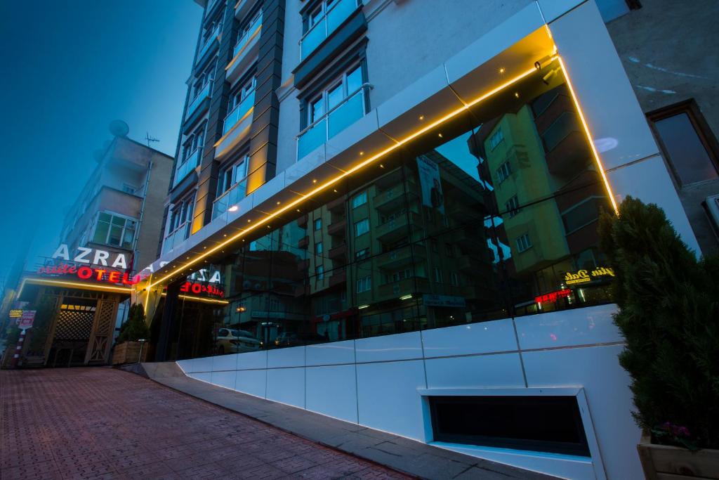 a building with lights on the side of it at Azra Suite Otel in Trabzon
