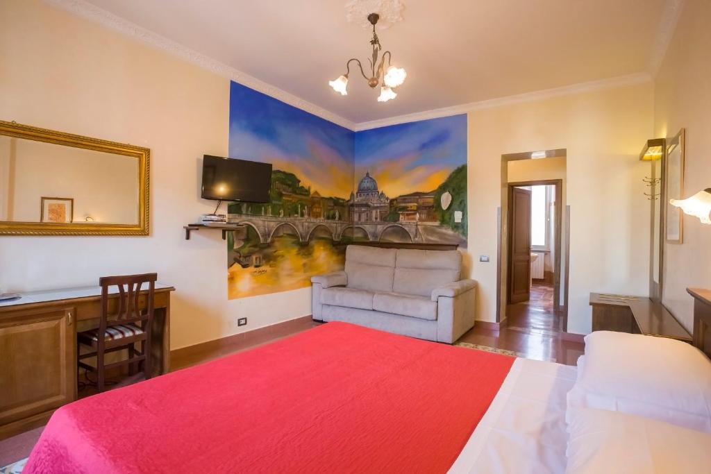 a bedroom with a large bed with a red blanket at Anthony Guesthouse in Rome