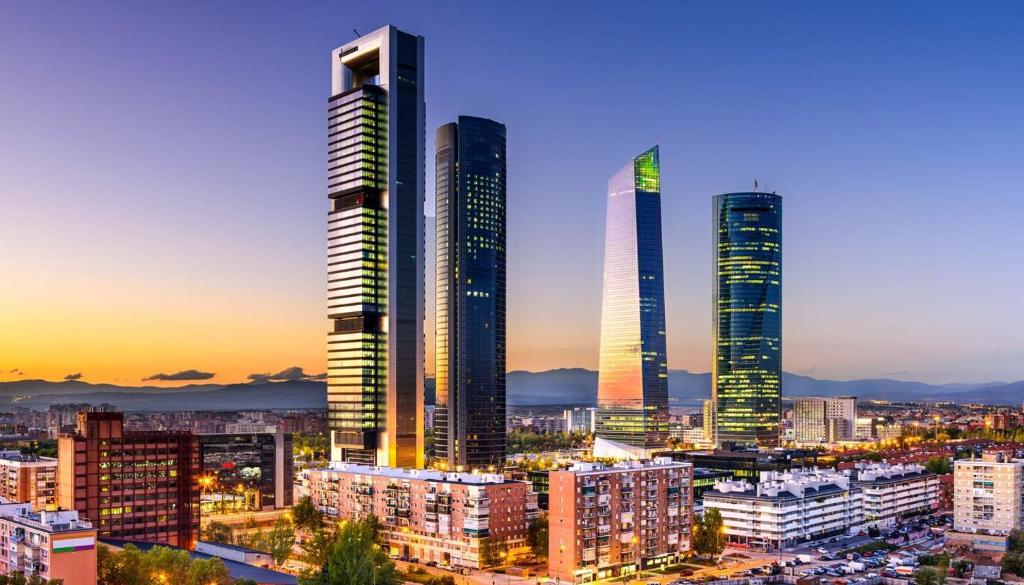 un grupo de edificios altos en una ciudad en Hostal Casa Sofia, en Madrid