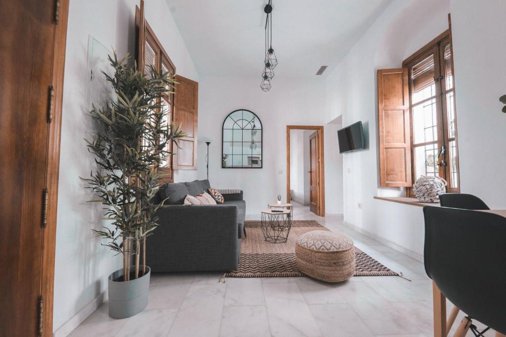 uma sala de estar com um sofá e uma planta em LUXURY & NEW APARTMENT CORREDERA em Córdoba