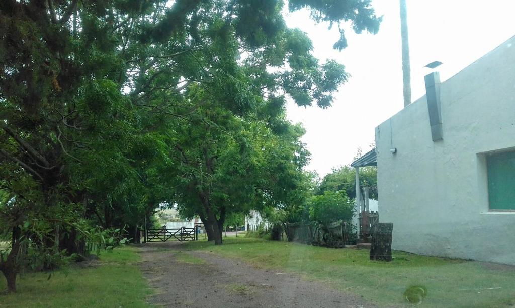 uma estrada de terra com árvores ao lado de um edifício em POSADA em Minas
