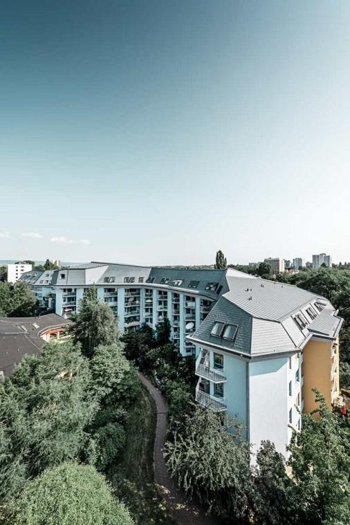 an aerial view of a large building in a city at Haus Aja Textor-Goethe in Frankfurt