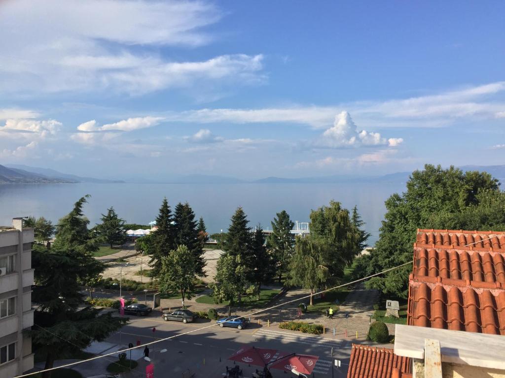 a view of the water from a building at Lake view apartment! 200m2 in Pogradec