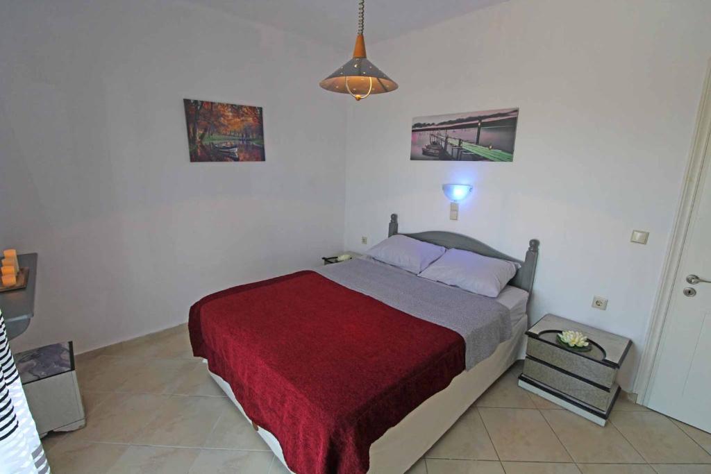 Łóżko lub łóżka w pokoju w obiekcie Natasa’s home Agios Ioannis Karousades