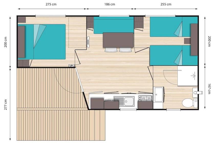 un plan d&#39;étage d&#39;une petite maison avec dans l&#39;établissement Eco-Lodge Lou Pantaï, au Pradet