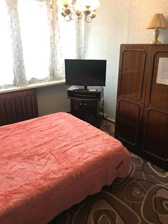 モスクワにあるアパートメント G クヴァルタル レニングラーツキーのベッドルーム(ベッド1台、薄型テレビ付)