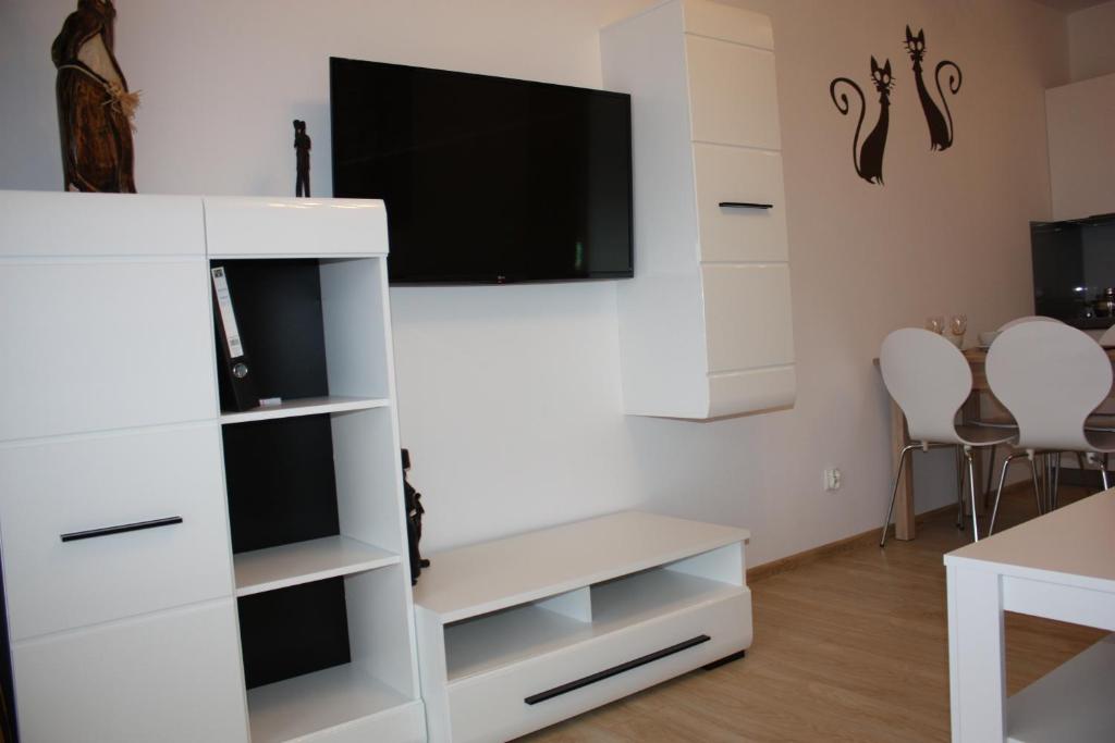 Televízia a/alebo spoločenská miestnosť v ubytovaní KOLOBRZEG apartamenty GREG POLANKI