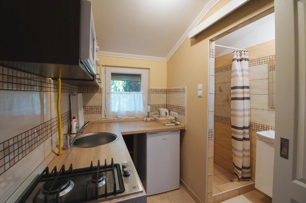 Kuchyň nebo kuchyňský kout v ubytování Jázmin Apartmanház