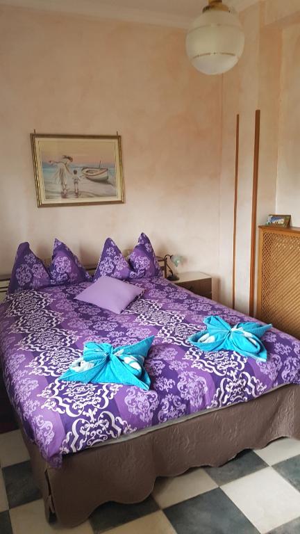 fioletowe łóżko z niebieskimi łukami w obiekcie Guest house Il Nido w mieście Velletri