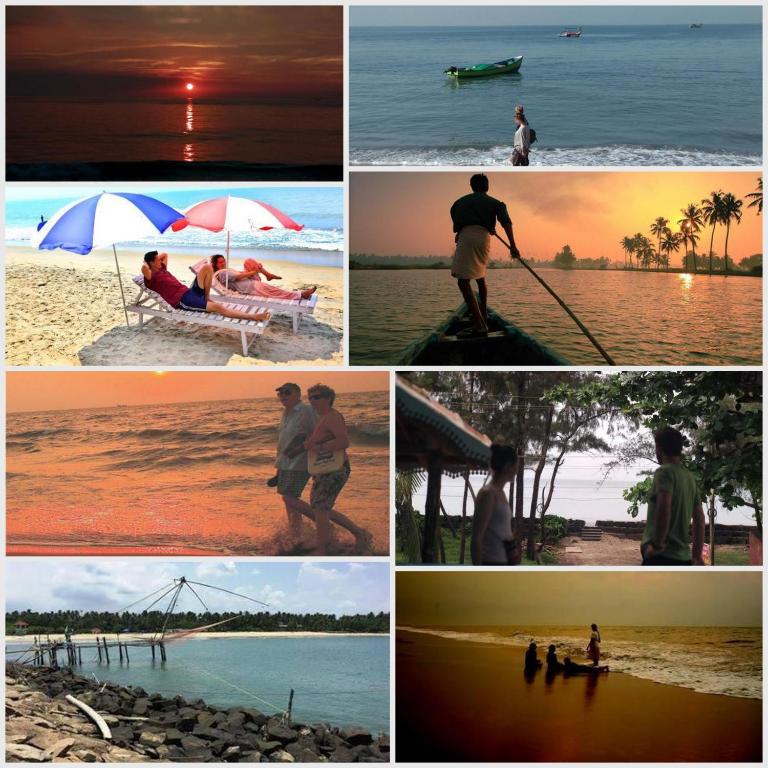 a collage of photos of people on the beach at Cherai Ocean View Home in Cherai Beach