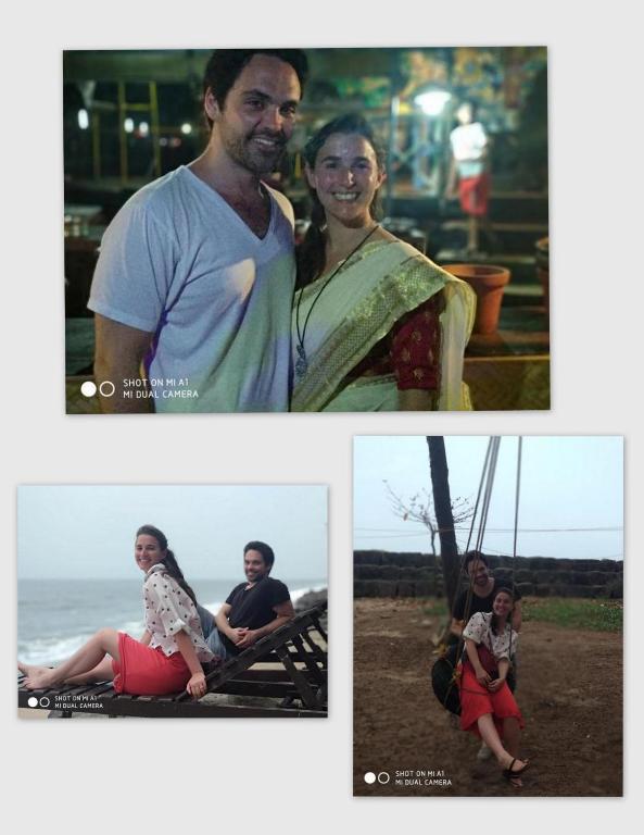 two pictures of a man and a woman posing for a picture at Cherai Ocean View Home in Cherai Beach