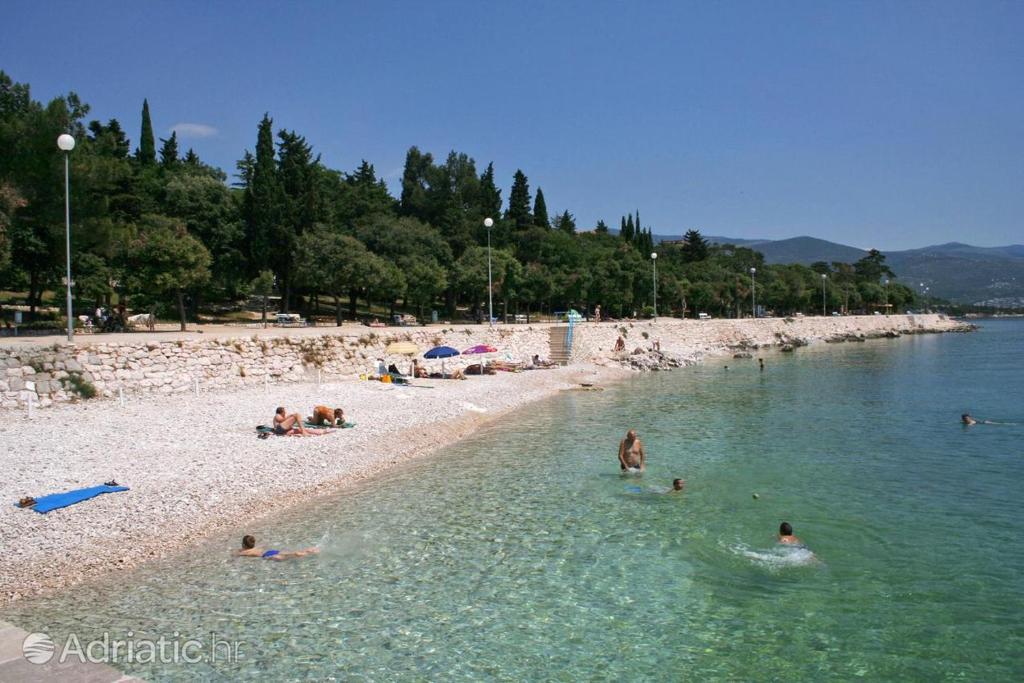 un grupo de personas en el agua en una playa en Apartman Ana, en Novi Vinodolski