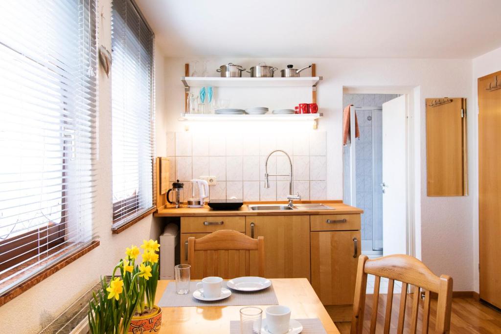 Kuchyň nebo kuchyňský kout v ubytování Apartments am Tor