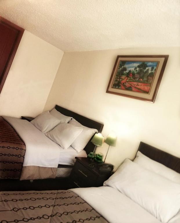Postel nebo postele na pokoji v ubytování Hostal El Roble